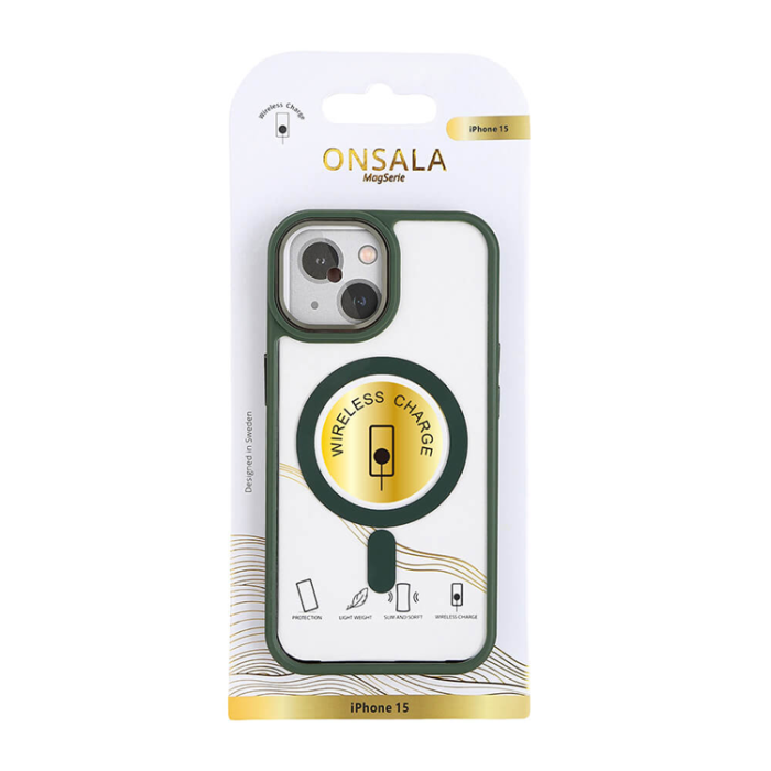 Onsala - Onsala iPhone 15 Mobilskal MagSafe Bumper - Clear/Grön