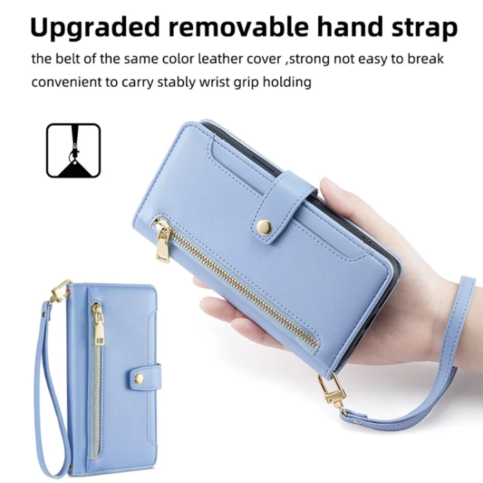 A-One Brand - Galaxy A53 5G Konstläder Plånboksfodral Crossbody Axelrem - Blå