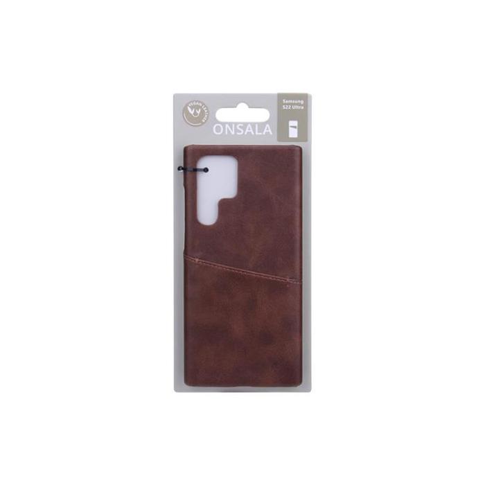 Onsala - Onsala Läder Kortficka Skal Galaxy S22 Ultra - Brun