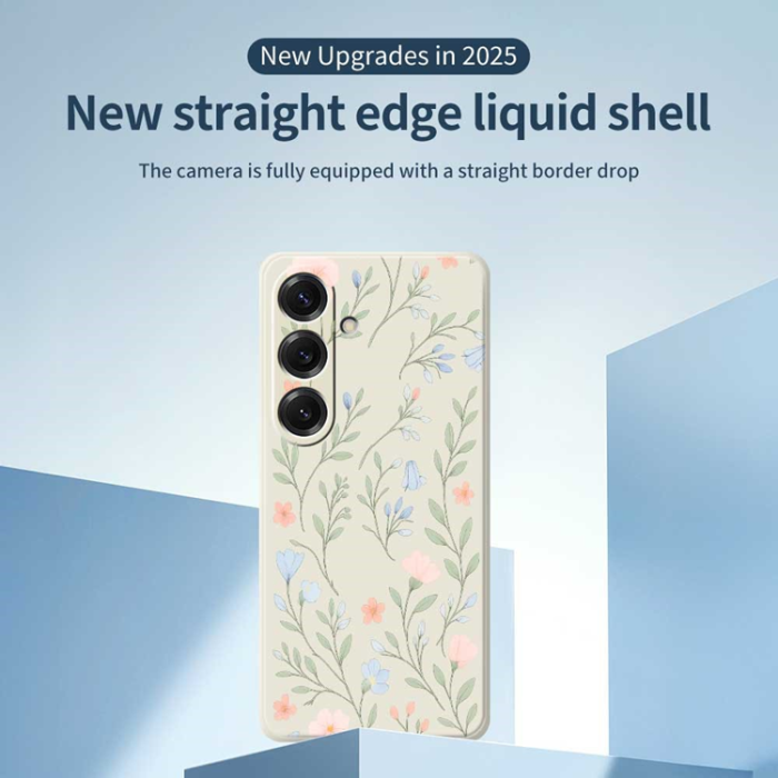 A-One Brand - Galaxy S25 Mobilskal Pink Blue Flowers Straight Edge - Lila