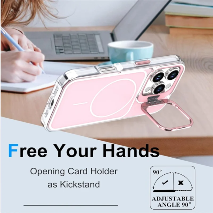 A-One Brand - iPhone 16 Pro Max Mobilskal MagSafe Lens Kickstand med Handrem - Rosa