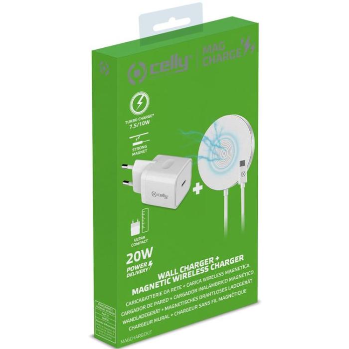 Celly - Celly Magnetisk Trådlos Laddare + Väggladdare MagChargeKit