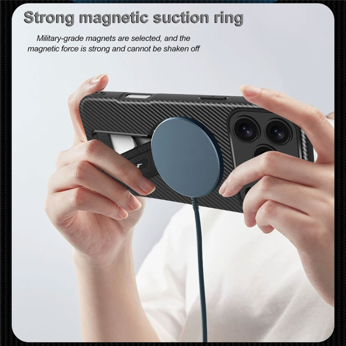A-One Brand - iPhone 17 Pro Max Mobilskal MagSafe Kickstand Carbon Fiber