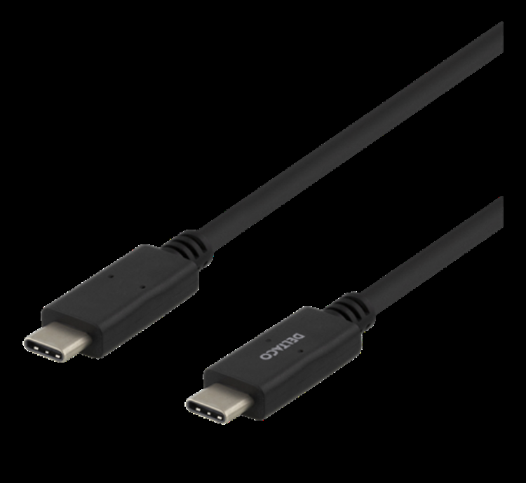 Deltaco USB-C till USB-C Kabel 2m IF - Svart