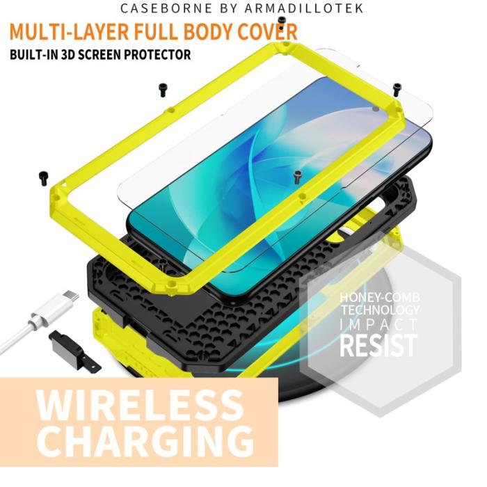 R-JUST - R-JUST Mobilskal till Galaxy S23 PC+Silicone+Metal Gult
