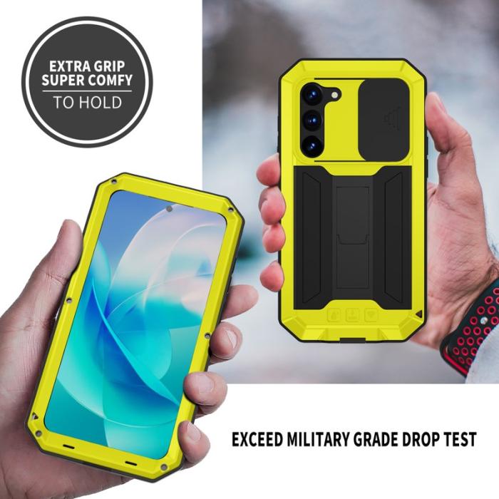 R-JUST - R-JUST Mobilskal till Galaxy S23 PC+Silicone+Metal Gult