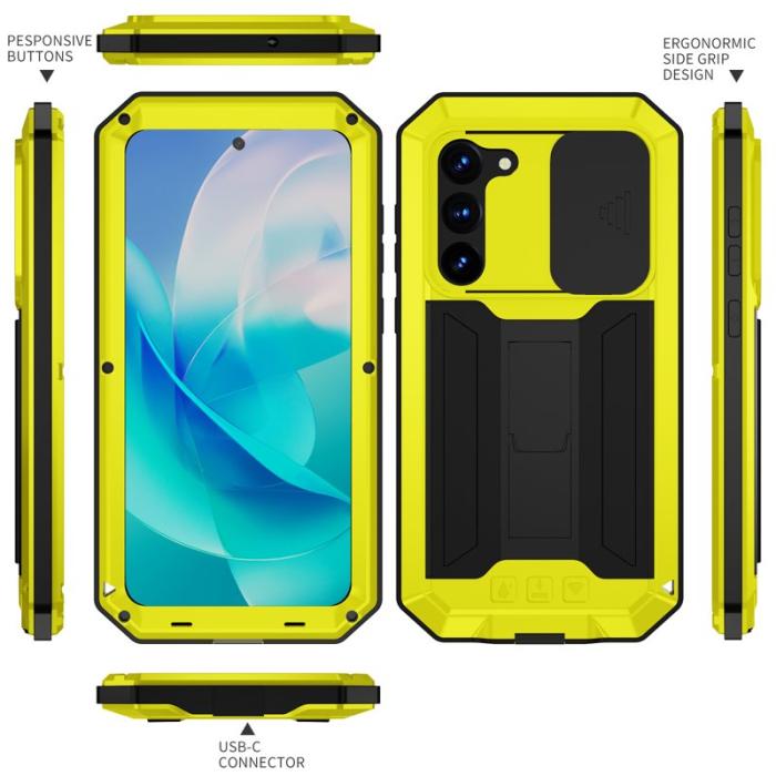 R-JUST - R-JUST Mobilskal till Galaxy S23 PC+Silicone+Metal Gult