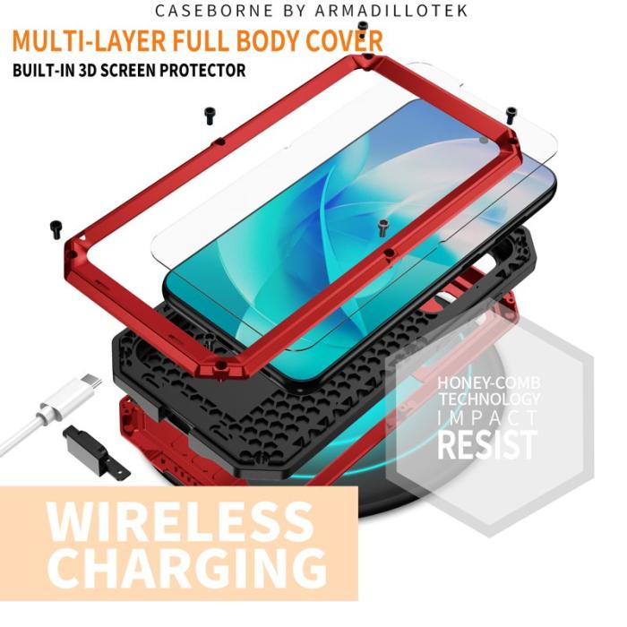 R-JUST - R-JUST Mobilskal till Galaxy S23 PC+Silicone+Metal Röd