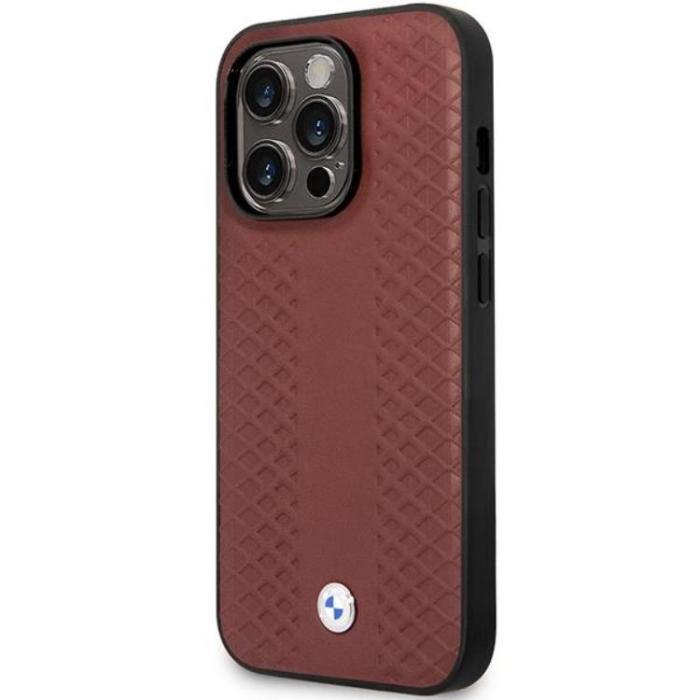 BMW - BMW iPhone 14 Pro Max Mobilskal Läder Diamond Pattern - Burgundy