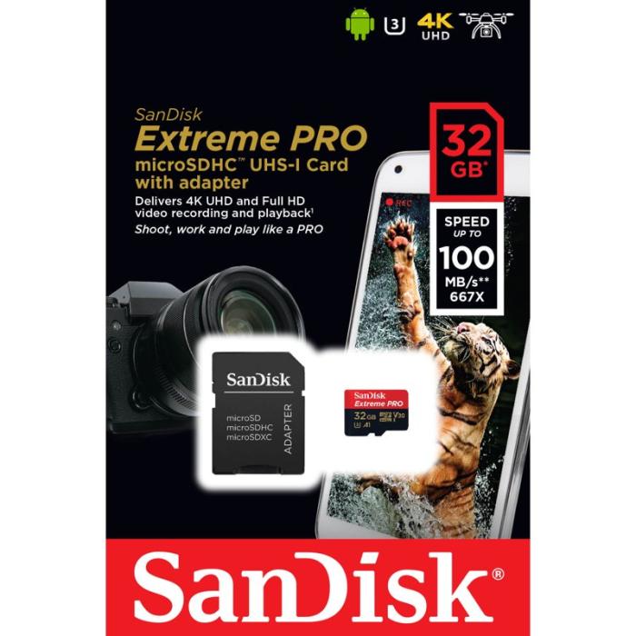 Sandisk - SANDISK MicroSDHC Extreme Pro 32GB 100MB/s A1 C10 V30 UHS-I
