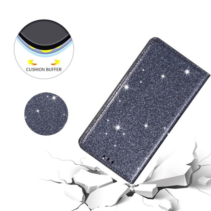 OEM - Mobilskal till Samsung Galaxy S26 Plus Glittrande Konstläder + TPU Kortfack Grå