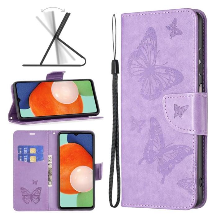 A-One Brand - Butterfly Imprinted Plånboksfodral Galaxy A13 4G - Lila