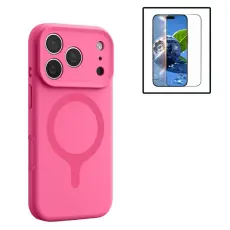 A-One Brand - Mobilskal F&ouml;r iPhone 17 Pro MagSafe Silikon med Sk&auml;rmskydd - Rosa