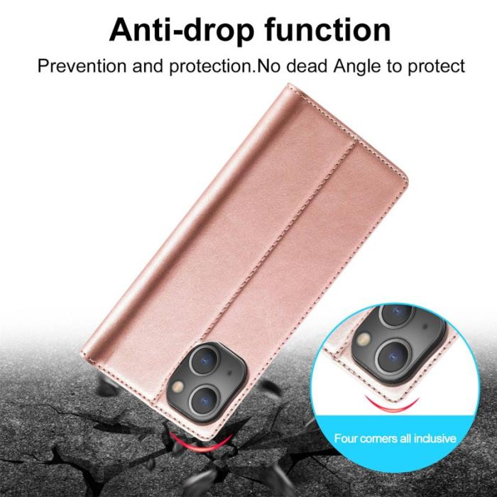 LC.imeeke - LC.IMEEKE iPhone 14 Plus Plånboksfodral Konstläder - Roséguld