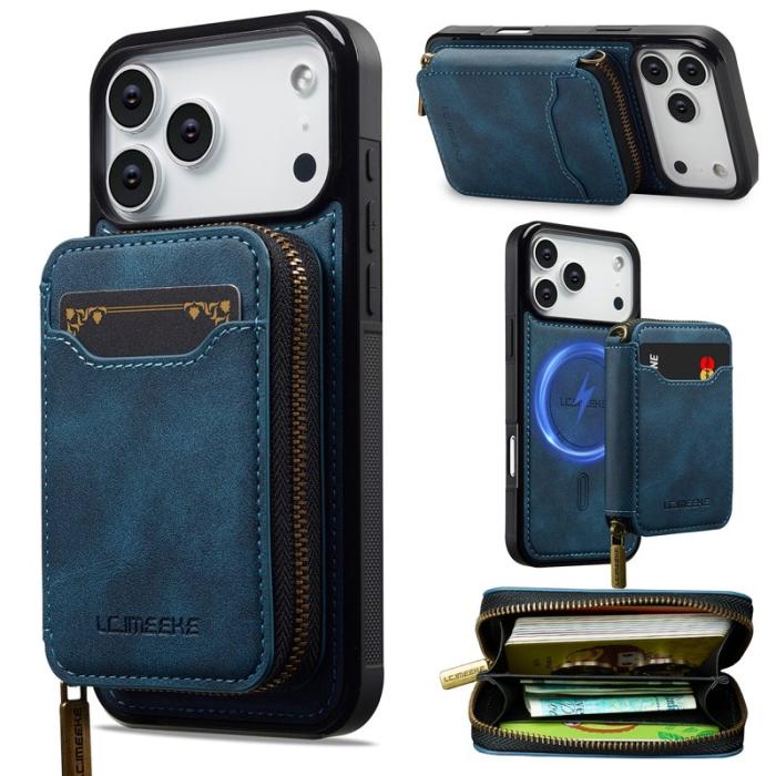 LC.imeeke - LC.IMEEKE L6 iPhone 17 Pro Plånboksfodral Konstläder - Blå