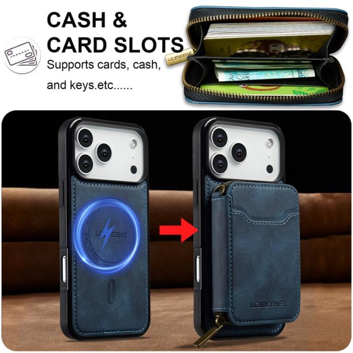 LC.imeeke - LC.IMEEKE L6 iPhone 17 Pro Plånboksfodral Konstläder - Blå