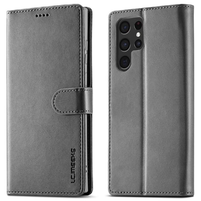 LC.imeeke - LC.IMEEKE Samsung Galaxy S25 Ultra Plånboksfodral Konstläder - Grå