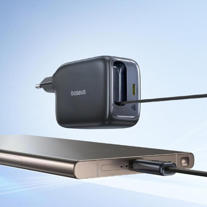 BASEUS - Baseus Snabbladdare 45W USB-C med Infällbar kabel EnerCore CJ11- Svart