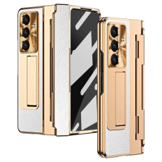 A-One Brand - Galaxy Z Fold7 5G Mobilskal l&auml;der + PC Kickstand - Guld+Vit