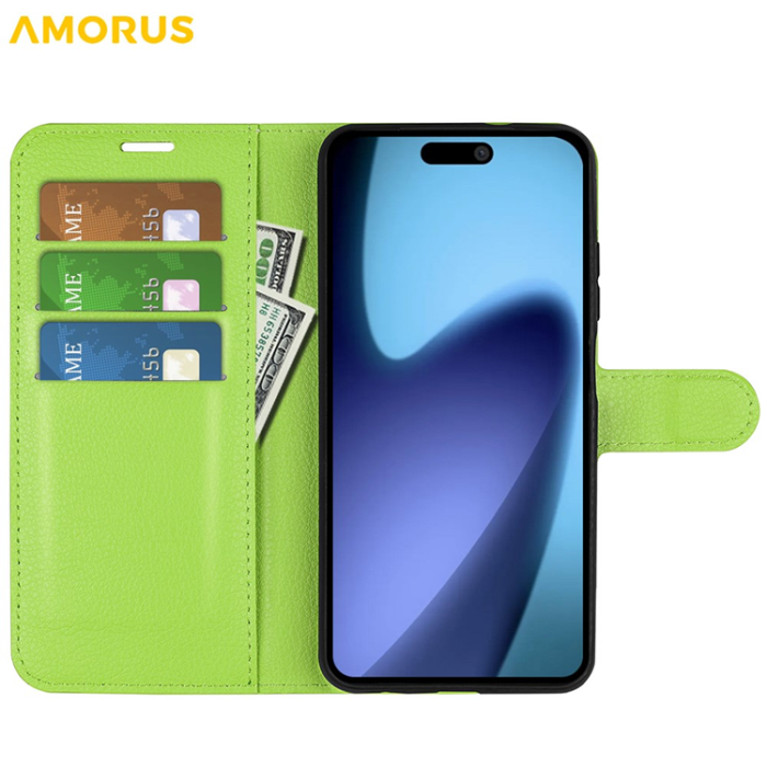 Amorus - AMORUS iPhone Air Plånboksfodral Flipstativ Litchi - Grön