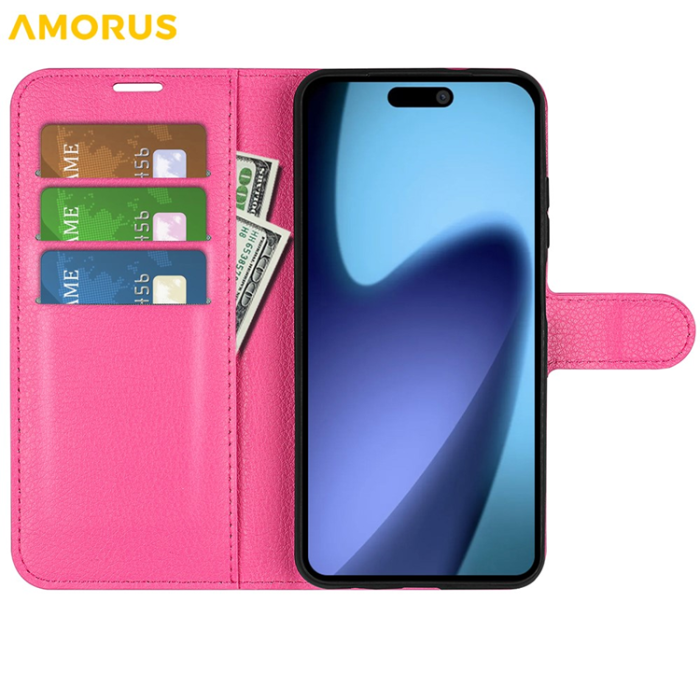 Amorus - AMORUS iPhone Air Plånboksfodral Flipstativ Litchi - Rose