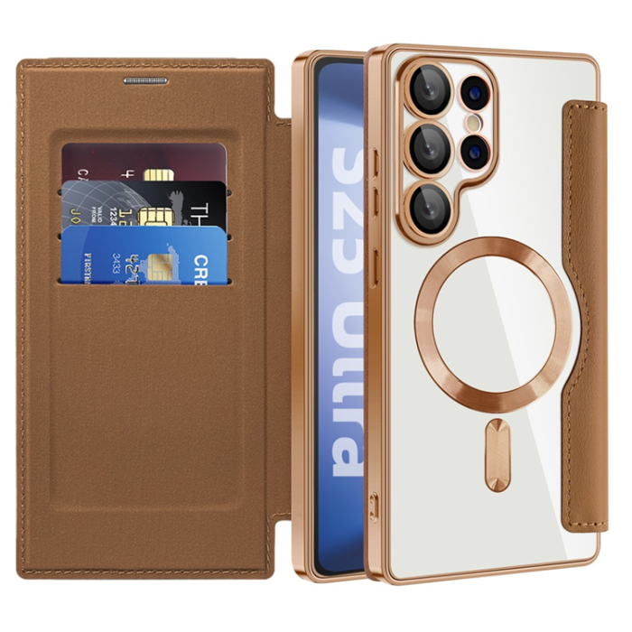 A-One Brand - Galaxy S25 Ultra Plånboksfodral MagSafe RFID Blocking - Brun