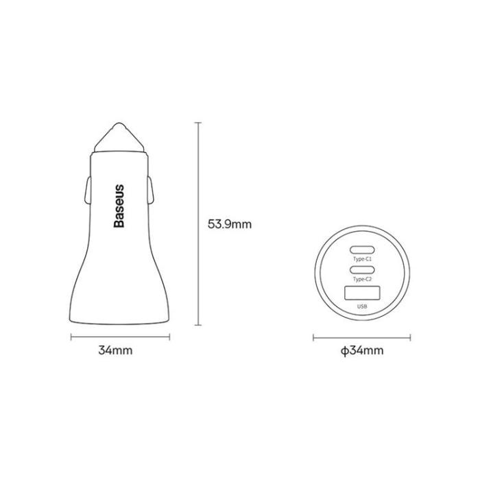 BASEUS - Baseus Golden Contactor Pro USB-A Billaddare + 2x USB-C 65W - Blå