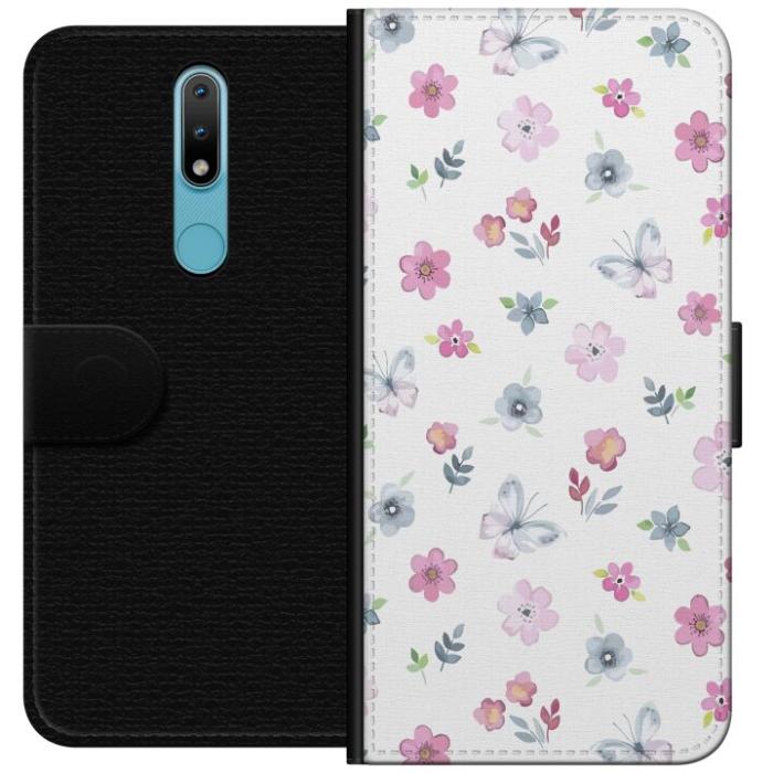 iSecrets - Plånboksfodral till Nokia 2.4 med Blommor och fjärillar