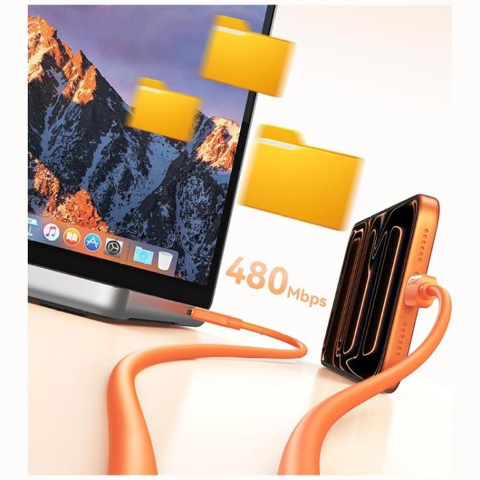 USAMS - USAMS USB-C till USB-C 60W Kabel 3A 1m Silikon U98 - Orange