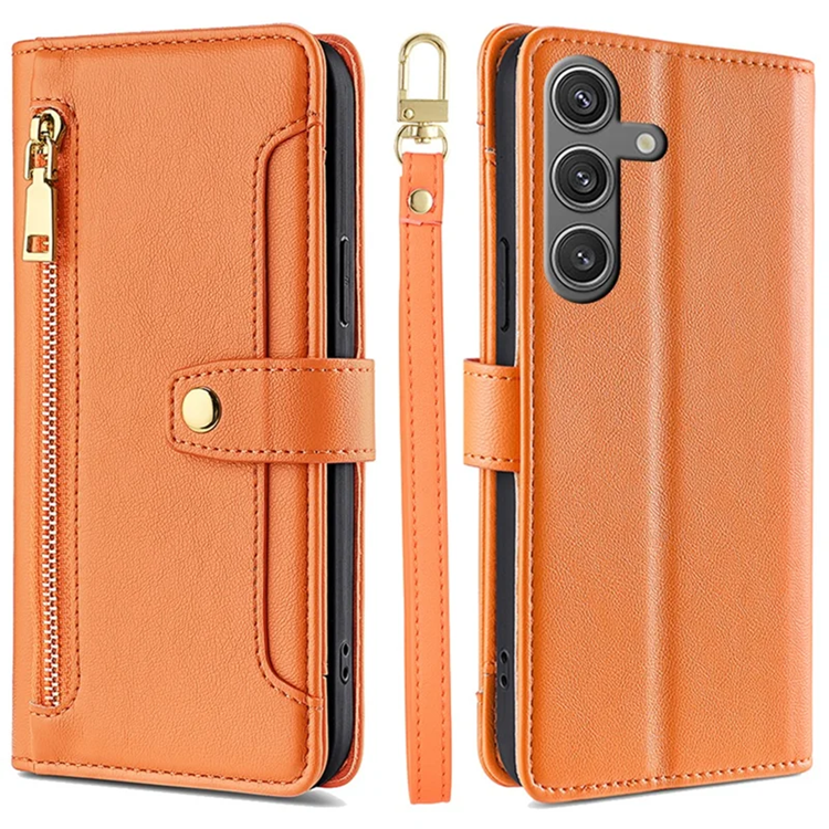 Galaxy S24 Konstläder Plånboksfodral med 2 Rem - Orange (Orange) | 2353 | AlltMobil