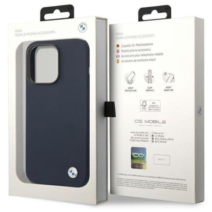 BMW - BMW iPhone 14 Pro Max Mobilskal Magsafe Silicone Metal Logo -Navy