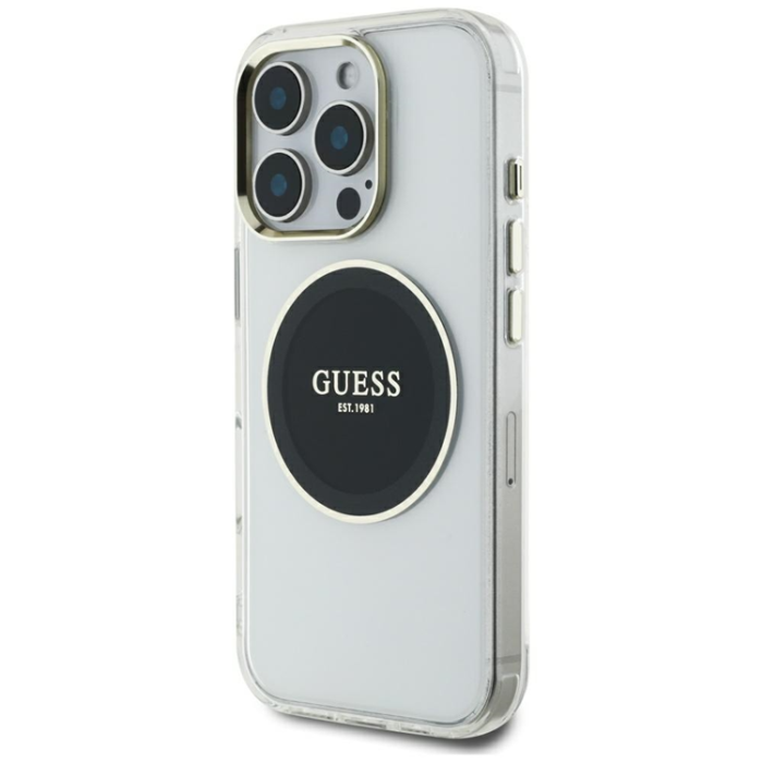 Guess - Guess iPhone 16 Pro Max Mobilskal MagSafe Metal Circle Logo - Svart
