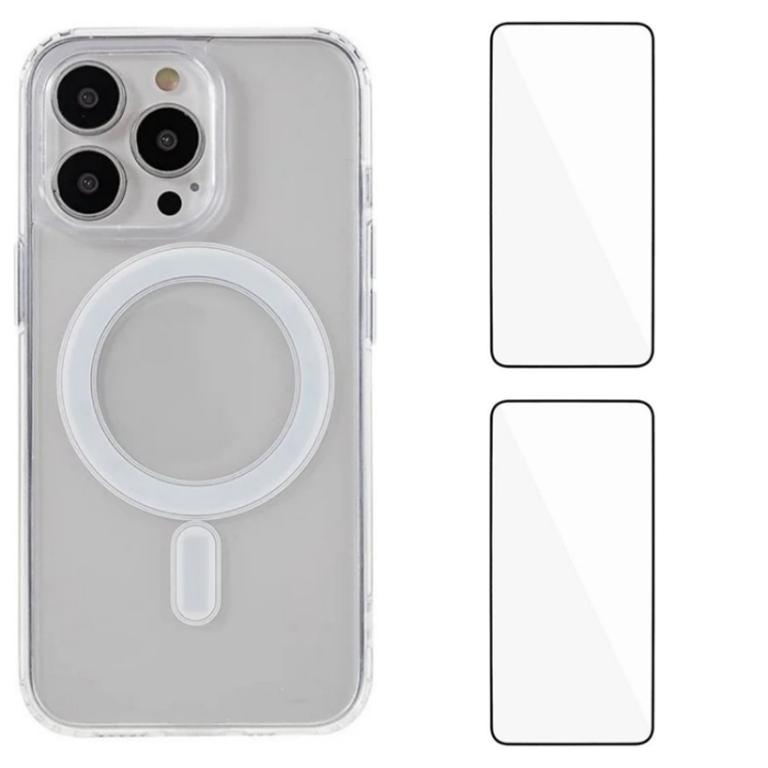 WANLONFENG - WANLONFENG iPhone 15 Pro Mobilskal MagSafe + [2-Pack] Härdat glas