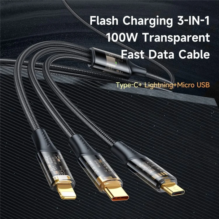 MCDODO - MCDODO 3in1 USB/USB-C/MicroUSB/Lightning 100W Kabel 1.2m Svart