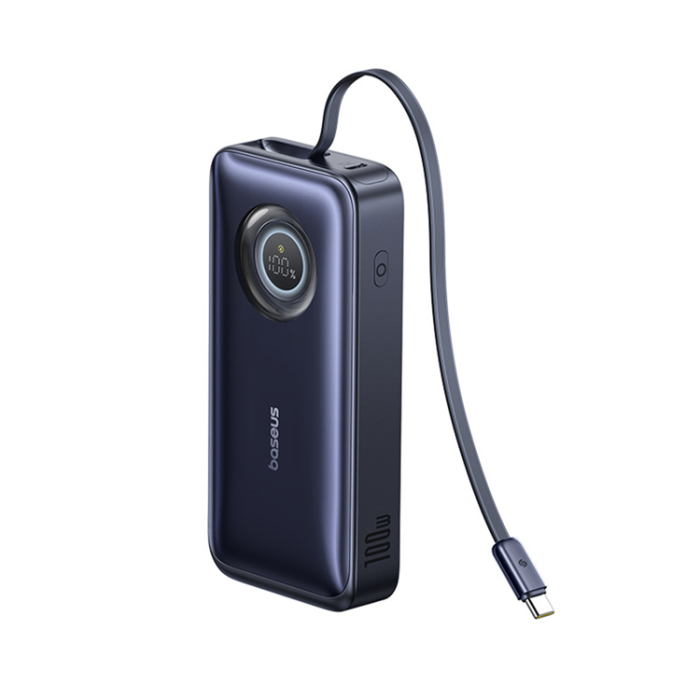BASEUS - Baseus Powerbank 20000mAh 100W med Retractable USB-C Kabel - Svart