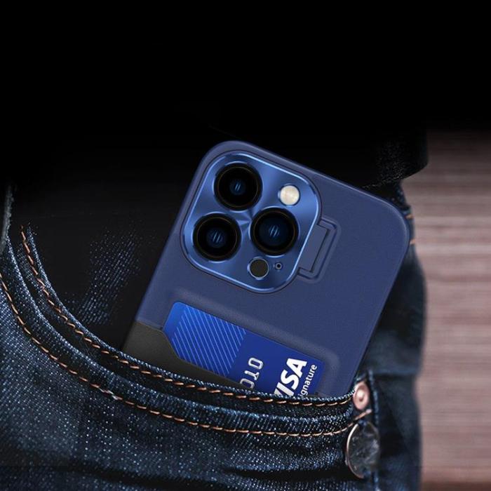 OEM - Galaxy S23 Ultra Mobilskal Korthållare Läder Kickstand - Blå