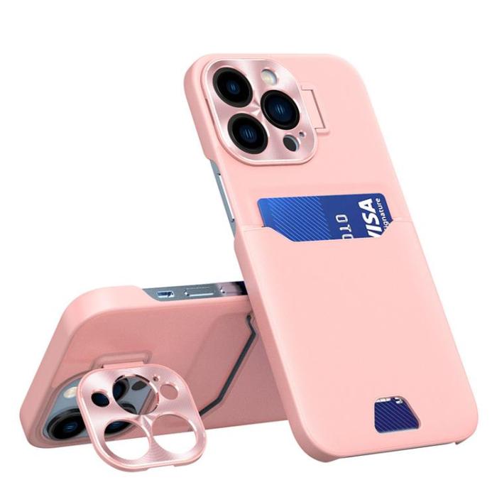 OEM - Galaxy S23 Ultra Mobilskal Korthållare Läder Kickstand - Rosa