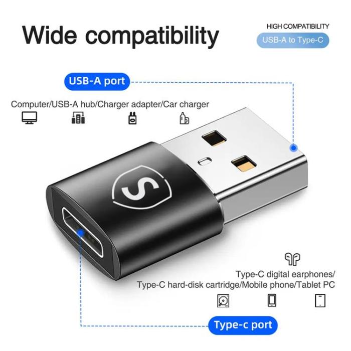 SiGN - [2-Pack] SiGN Adapter USB-A till USB-C - Svart