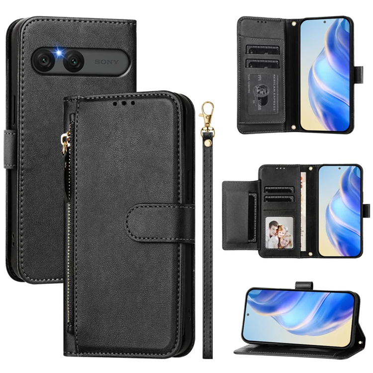 Sony Xperia 10 VII Plånboksfodral Zipper Pocket - Svart | 2353 | AlltMobil