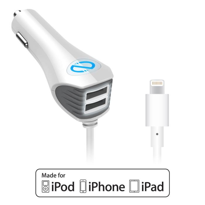 UTGATT5 - Naztech Trio Lightning Billaddare med 2 USB Uttag - Vit