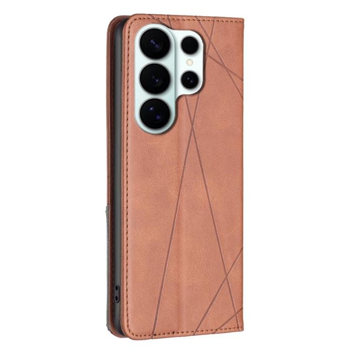 OEM - Mobilskal till Samsung Galaxy S26 Ultra Geometrisk Prägling Äkta Läder - Brun