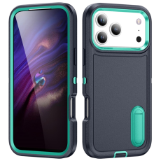 A-One Brand - iPhone 17 Pro Max Mobilskal Kickstand Silikon - Mörkblå/Ljusgrön