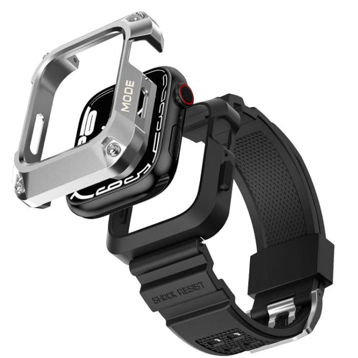 Kingxbar - Kingxbar Apple Watch 4/5/6/SE (44mm) Armband CYF134 2in1 Rugged - Silver