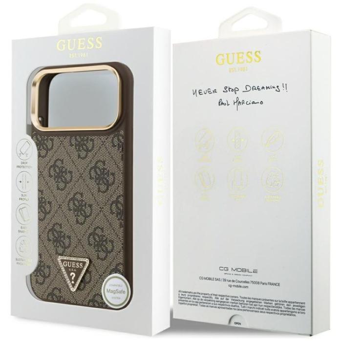 Guess - Guess iPhone 17 Pro Max Mobilskal MagSafe 4G Triangle Logo - Brun Guld