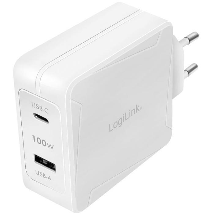 LogiLink - LOGILINK PD USB-Väggladdare 1 x USB-C/1 x USB-A 100W GaN