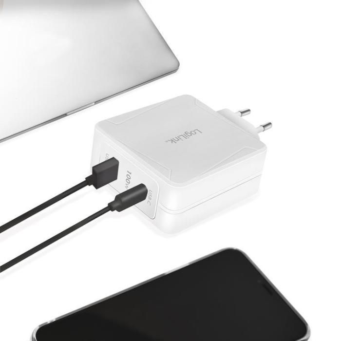 LogiLink - LOGILINK PD USB-Väggladdare 1 x USB-C/1 x USB-A 100W GaN