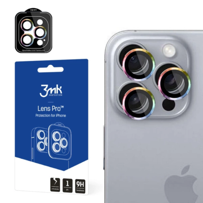 3MK - 3mk iPhone 16 Pro/16 Pro Max Pro HybridGlass Kameralinskydd - Rainbow