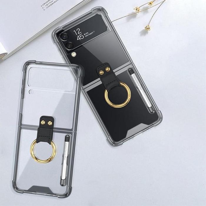 GKK - GKK Galaxy Z Flip 4 Skal Ringhållare med Stylus Penna - Svart