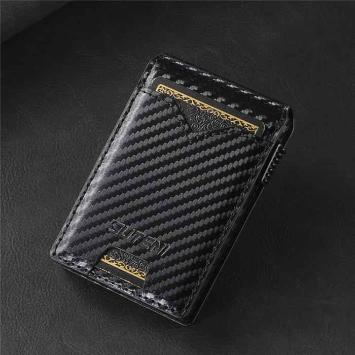 SUTENI - SUTENI Korthållare Automatiskt Pop-Up Metall Imprint Carbon Fiber