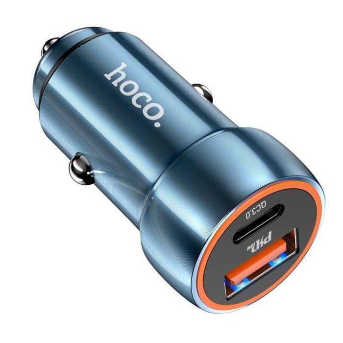 Hoco - Hoco Billaddare 20W USB-A/USB-C Z46A - Safirblå